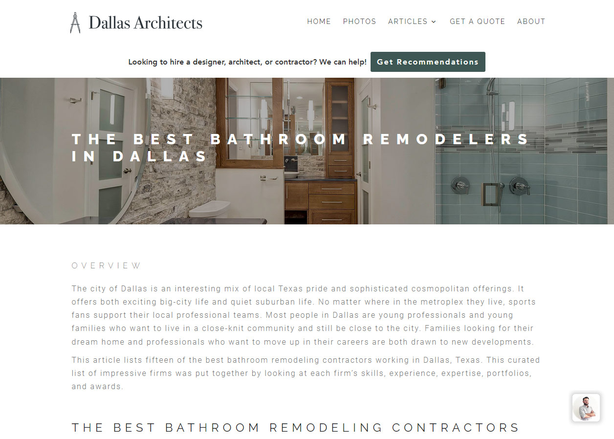 Graf Developments listed in Dallas Architects' "Best Bathroom Remodelers in Dallas"